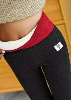 Winter Thickened Warm Fleece Lined High Waist Leggings - Red