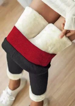 Winter Thickened Warm Fleece Lined High Waist Leggings - Red -Garment Sale Store 524152 524849569 124