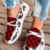 Cow Plaid Lace Up Sneakers - Red -Garment Sale Store 524512 1 51561025 124