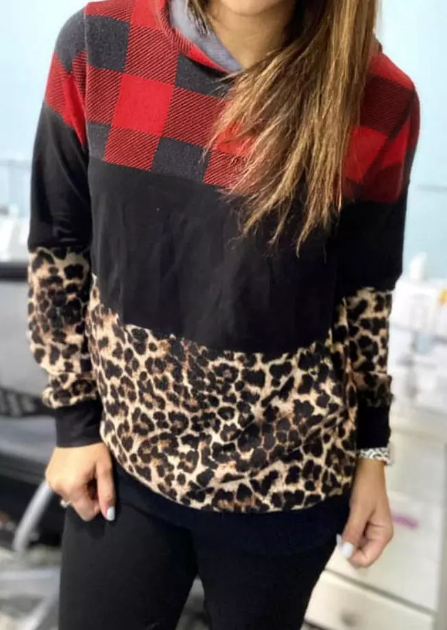 Leopard Plaid Long Sleeve Hoodie 3 Leopard Plaid Long Sleeve Hoodie