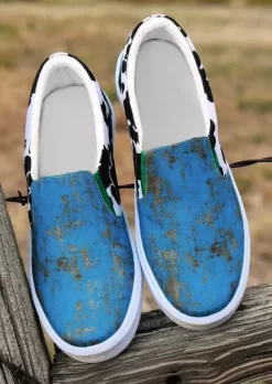 Cow Splicing Round Toe Sneakers - Blue -Garment Sale Store 525141 101485455 124