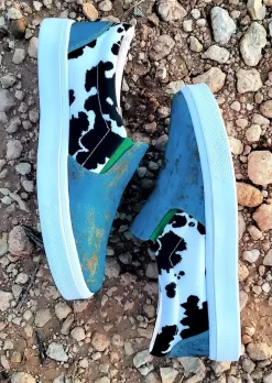 Cow Splicing Round Toe Sneakers - Blue -Garment Sale Store 525141 101489848 124