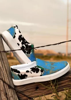 Cow Splicing Round Toe Sneakers - Blue