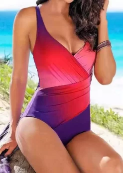 Gradient Wrap One-Piece Swimsuit - Red
