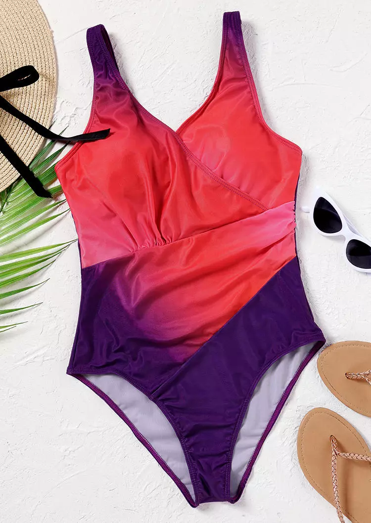 Gradient Wrap One-Piece Swimsuit - Red 4 Gradient Wrap One-Piece Swimsuit - Red - Image 2