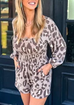 Leopard Smocked Pocket Long Sleeve Romper 8 Leopard Smocked Pocket Long Sleeve Romper -Garment Sale Store 526175 101995210 124