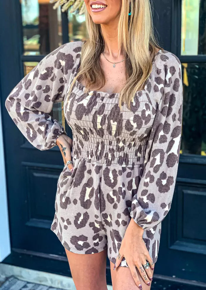 Leopard Smocked Pocket Long Sleeve Romper 3 Leopard Smocked Pocket Long Sleeve Romper