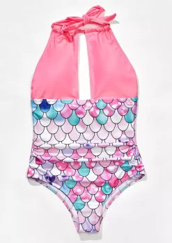 Mermaid Scales Halter Cut Out One-Piece Swimsuit - Pink 15 Mermaid Scales Halter Cut Out One-Piece Swimsuit - Pink -Garment Sale Store 527112 565210248 124