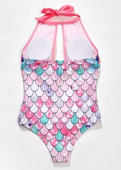 Mermaid Scales Halter Cut Out One-Piece Swimsuit - Pink 16 Mermaid Scales Halter Cut Out One-Piece Swimsuit - Pink -Garment Sale Store 527112 565350975 124