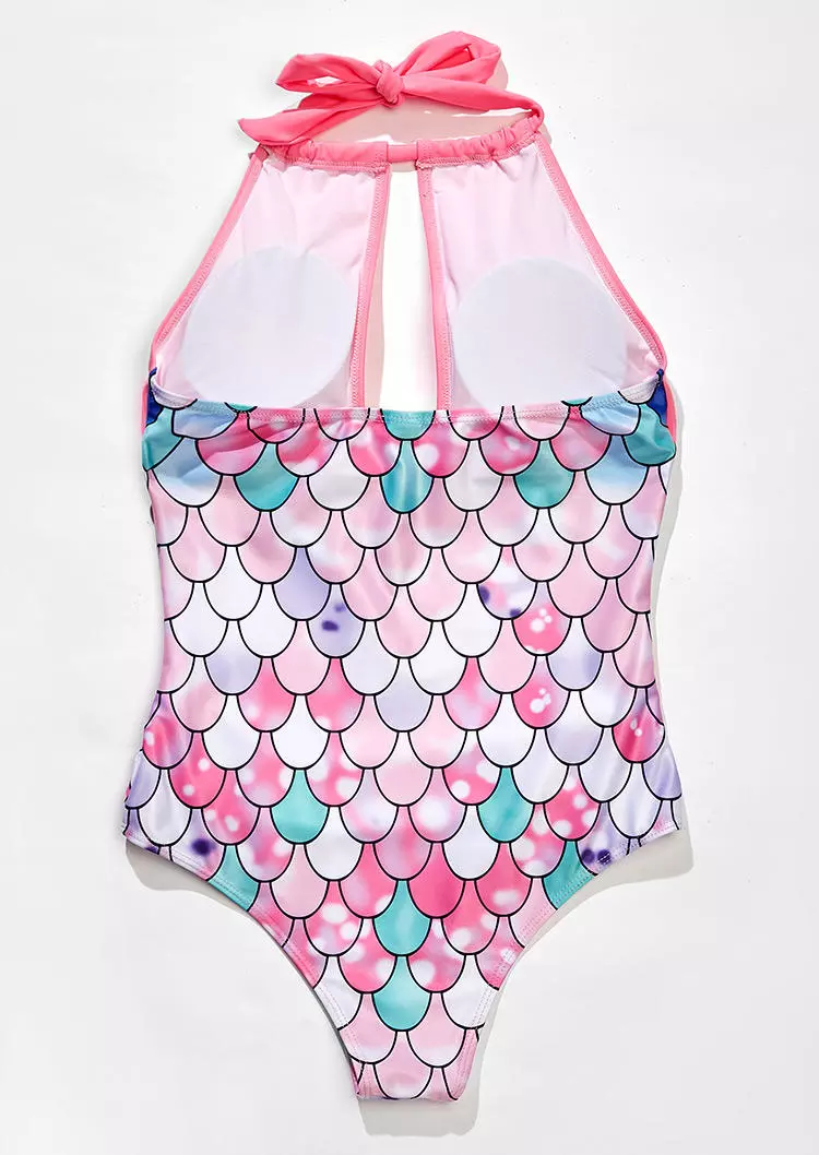 Mermaid Scales Halter Cut Out One-Piece Swimsuit - Pink 9 Mermaid Scales Halter Cut Out One-Piece Swimsuit - Pink - Image 7