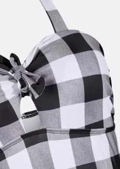 Plaid Open Back One-Piece Swimsuit -Garment Sale Store 527165 514810251 124