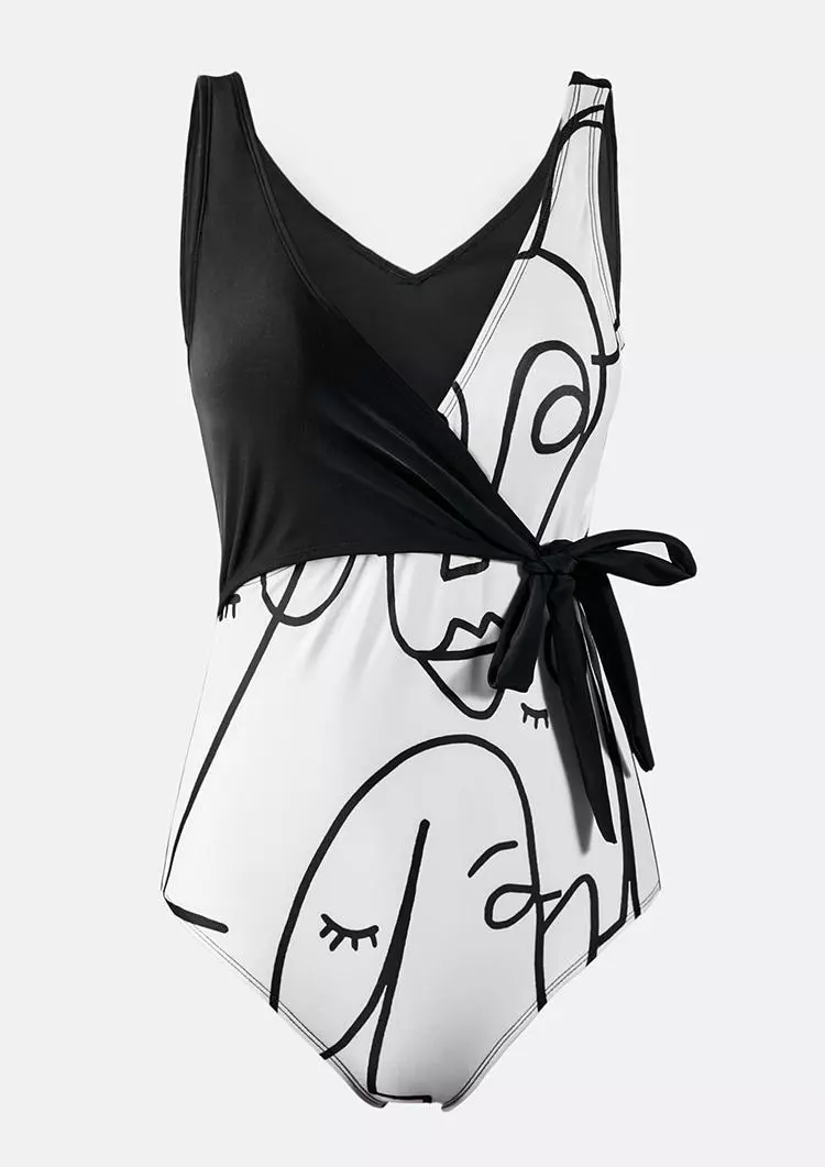 Graffiti Color Block One-Piece Swimsuit - White 4 Graffiti Color Block One-Piece Swimsuit - White - Image 2