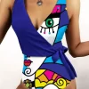 Abstract Face V-Neck One-Piece Swimsuit -Garment Sale Store 528230 1 10210054 124