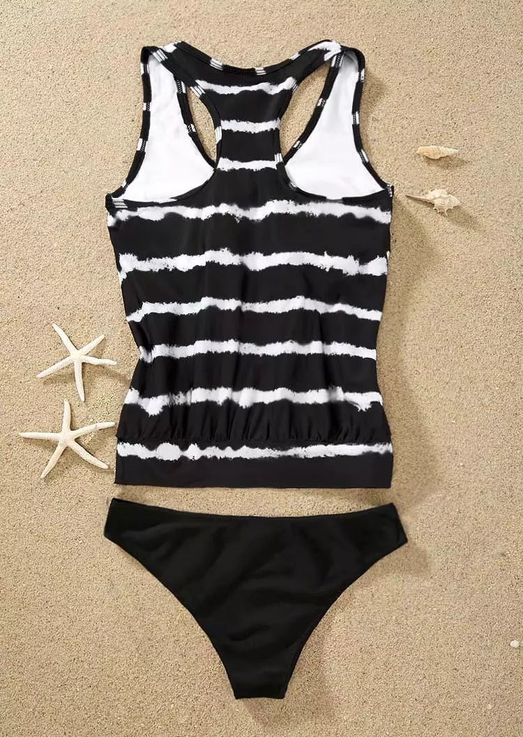 Striped Racerback Tankini Set - Black 6 Striped Racerback Tankini Set - Black - Image 4