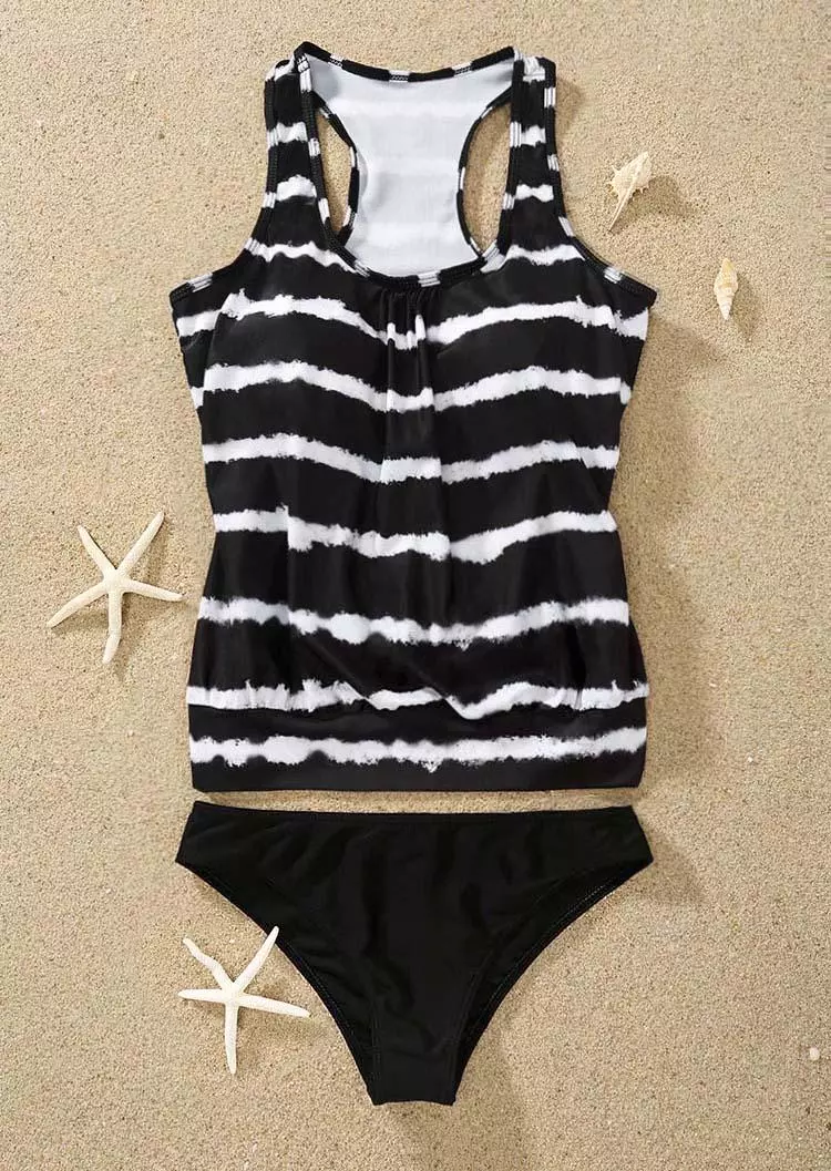 Striped Racerback Tankini Set - Black 5 Striped Racerback Tankini Set - Black - Image 3
