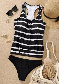 Striped Racerback Tankini Set - Black 12 Striped Racerback Tankini Set - Black -Garment Sale Store 528816 1 485757504 124