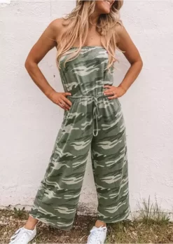 Camouflage Strapless Bandeau Drawstring Jumpsuit