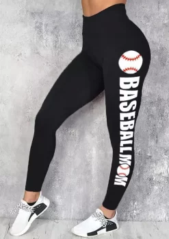Baseball Mom Elastic Waist Leggings - Black