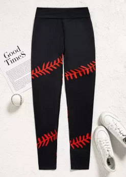 Baseball Elastic Waist Leggings - Black -Garment Sale Store SCM001366 3 50606812615934 124