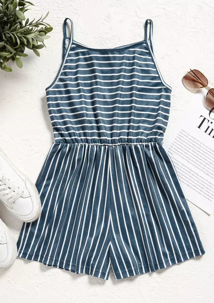 Striped Hollow Out Open Back Tie Romper Without Camisole 4 Striped Hollow Out Open Back Tie Romper Without Camisole - Image 2