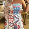 Aztec Geometric Smocked Strapless Bandeau Romper 1 Aztec Geometric Smocked Strapless Bandeau Romper -Garment Sale Store SCM002935 1 57100101 124