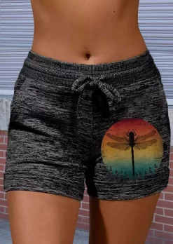 Gradient Dragonfly Pocket Drawstring Shorts - Dark Grey