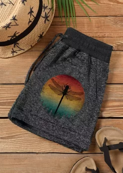 Gradient Dragonfly Pocket Drawstring Shorts - Dark Grey -Garment Sale Store SCM003039 4 575353544 124