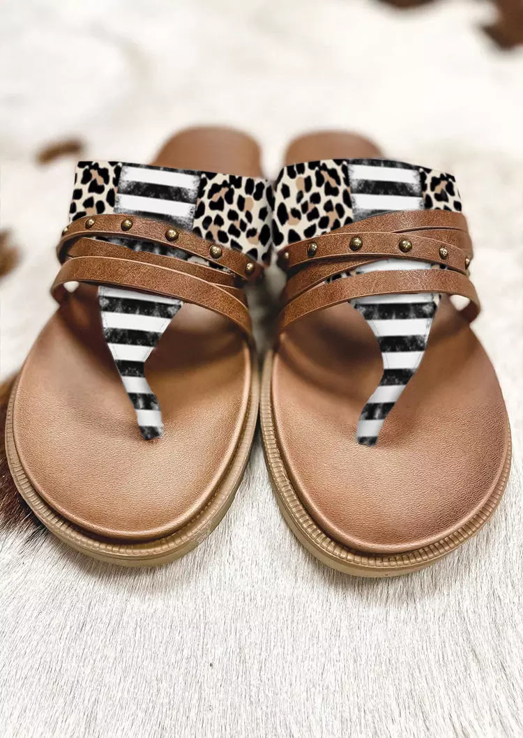 Leopard Striped Rivets Flip Flops Slippers 4 Leopard Striped Rivets Flip Flops Slippers - Image 2