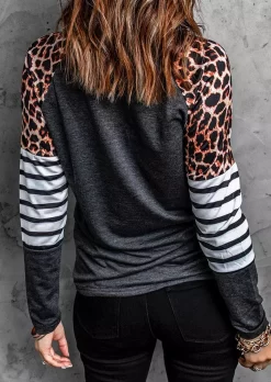 Leopard Striped Long Sleeve T-Shirt Tee Without Necklace - Dark Grey -Garment Sale Store SCM004094 1 71302530929686 124