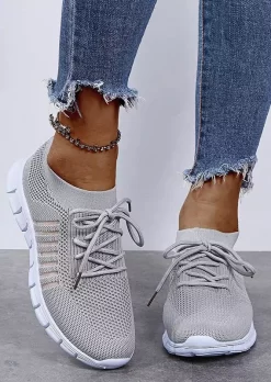 Breathable Lace Up Flying Weaving Sneakers - Gray