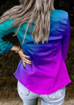 Gradient Snap Button Pocket Ruffled Long Sleeve Jacket 5 Gradient Snap Button Pocket Ruffled Long Sleeve Jacket -Garment Sale Store SCM005214 1 81842720053496 124