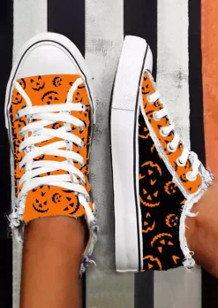Halloween Pumpkin Face Lace Up Flat Sneakers -Garment Sale Store SCM005448 1 81618916491825 124