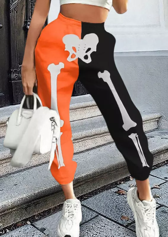Halloween Color Block Skeleton Pocket Sweatpants 4 Halloween Color Block Skeleton Pocket Sweatpants - Image 2