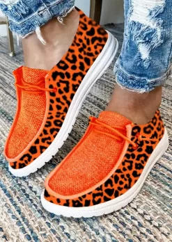 Leopard Slip On Flat Sneakers - Orange