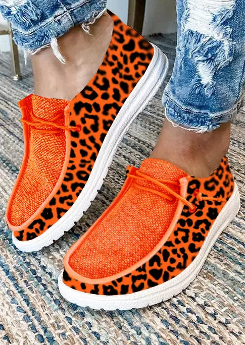 Leopard Slip On Flat Sneakers - Orange 3 Leopard Slip On Flat Sneakers - Orange