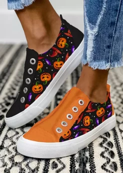Halloween Pumpkin Face Slip On Flat Sneakers 7 Halloween Pumpkin Face Slip On Flat Sneakers -Garment Sale Store SCM005509 1 81964200462385 124