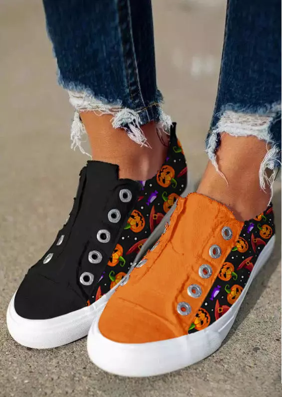 Halloween Pumpkin Face Slip On Flat Sneakers 5 Halloween Pumpkin Face Slip On Flat Sneakers - Image 3