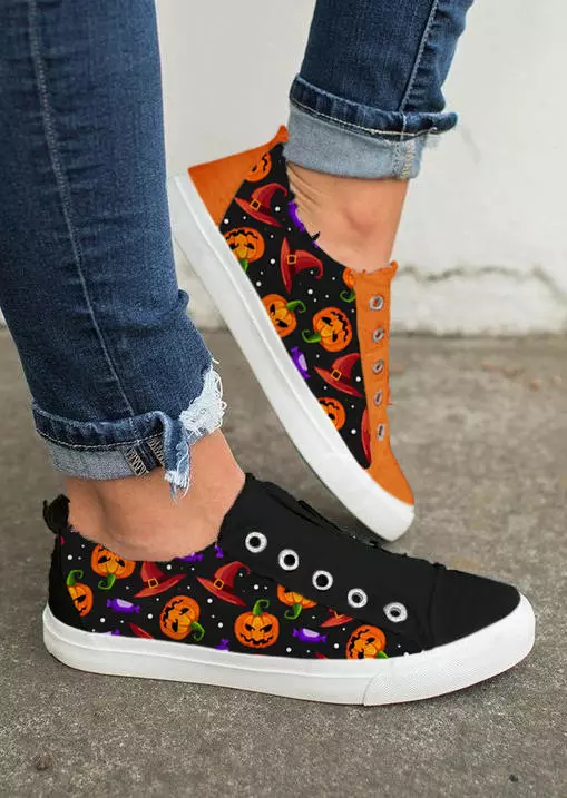 Halloween Pumpkin Face Slip On Flat Sneakers 6 Halloween Pumpkin Face Slip On Flat Sneakers - Image 4