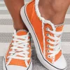 Frayed Lace Up Flat Canvas Sneakers - Orange -Garment Sale Store SCM005608 1 81683721484255 124