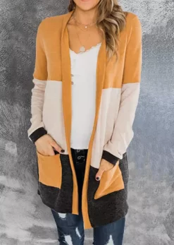 Color Block Pocket Open Front Cardigan