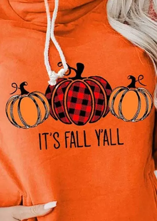 It's Fall Y'all Buffalo Plaid Pumpkin Drawstring Hoodie - Orange 4 It's Fall Y'all Buffalo Plaid Pumpkin Drawstring Hoodie - Orange - Image 2