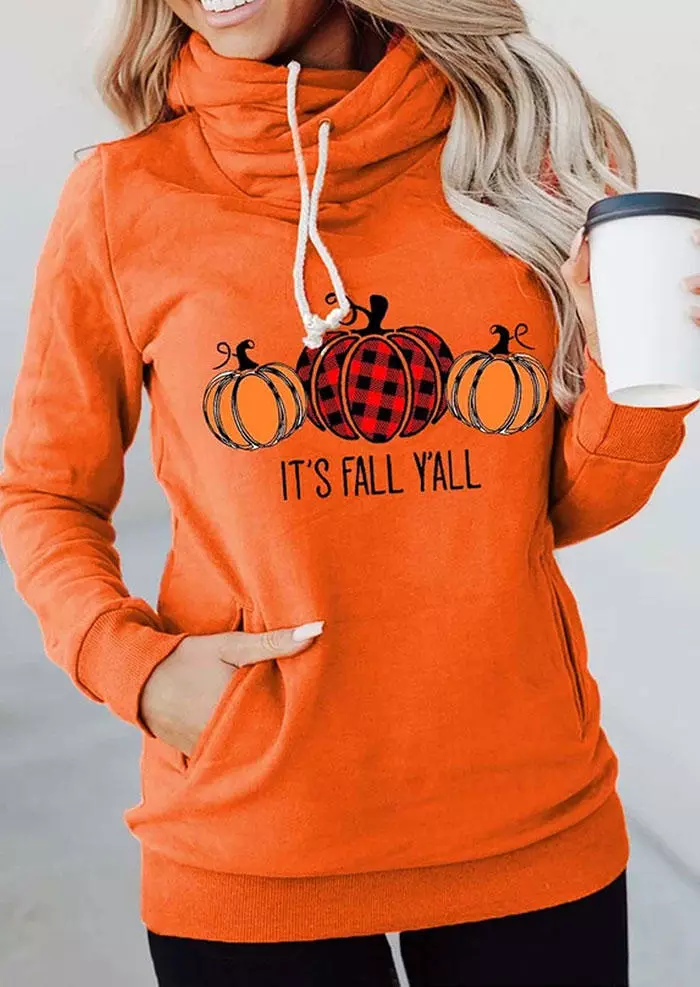 It's Fall Y'all Buffalo Plaid Pumpkin Drawstring Hoodie - Orange 3 It's Fall Y'all Buffalo Plaid Pumpkin Drawstring Hoodie - Orange