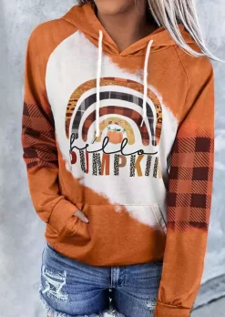 Pumpkin Plaid Rainbow Leopard Hoodie - Orange