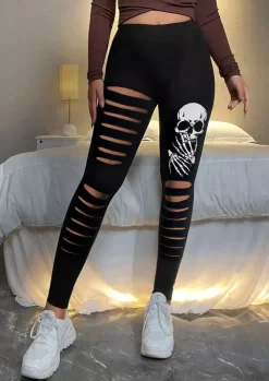 Halloween Skeleton Hand Cut Out Leggings - Black