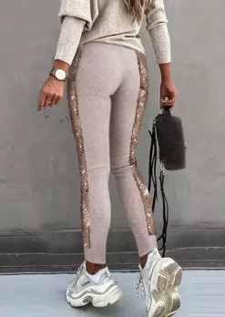 Sequined Drawstring Casual Pants - Khaki 7 Sequined Drawstring Casual Pants - Khaki -Garment Sale Store SCM006937 1 92686261371367 124