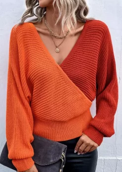 Color Block Long Sleeve Wrap V-Neck Sweater 6 Color Block Long Sleeve Wrap V-Neck Sweater -Garment Sale Store SCM006998 1 A2623858718362 124