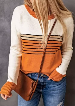 Striped Color Block Long Sleeve Sweater -Garment Sale Store SCM007156 1 A2130417788712 124