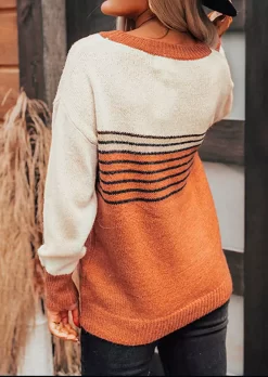 Striped Color Block Long Sleeve Sweater -Garment Sale Store SCM007156 1 A2130417851349 124