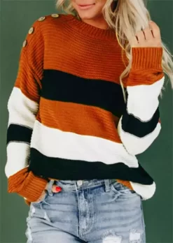 Color Block Button Long Sleeve Sweater
