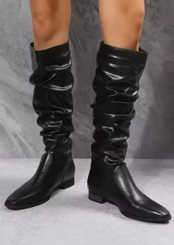 Knee-High Low-heeled PU Leather Boots - Black 12 Knee-High Low-heeled PU Leather Boots - Black -Garment Sale Store SCM007362 2 92235455131146 124